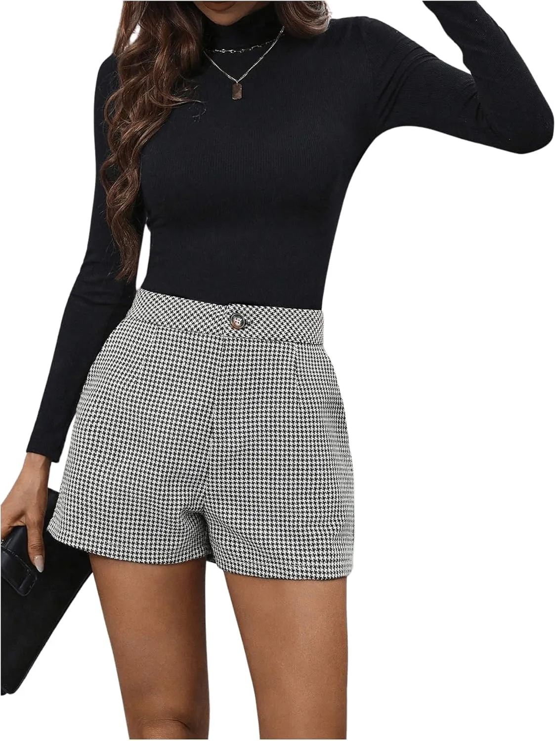 MakeMeChic Women's Elegant Plaid Shorts High Waisted Zipper Wide Leg Mini Dressy Work Office Casual Shorts