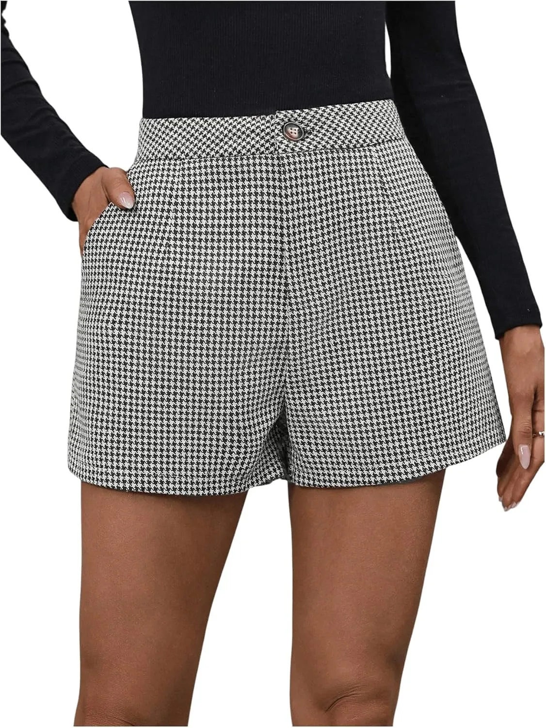 MakeMeChic Women's Elegant Plaid Shorts High Waisted Zipper Wide Leg Mini Dressy Work Office Casual Shorts