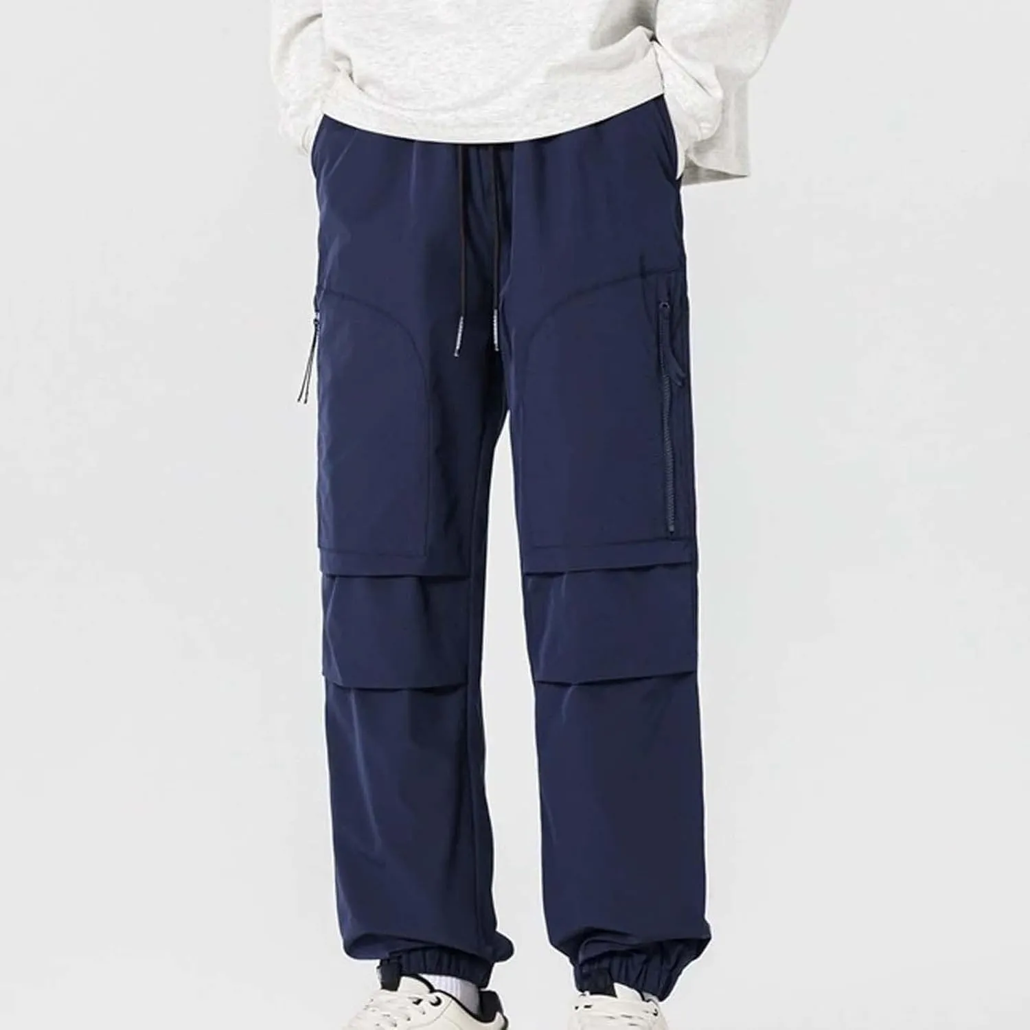 Man High Street Fashion Trend Pleated Design Straight Leather Pants Mens Big and Tall Pants
