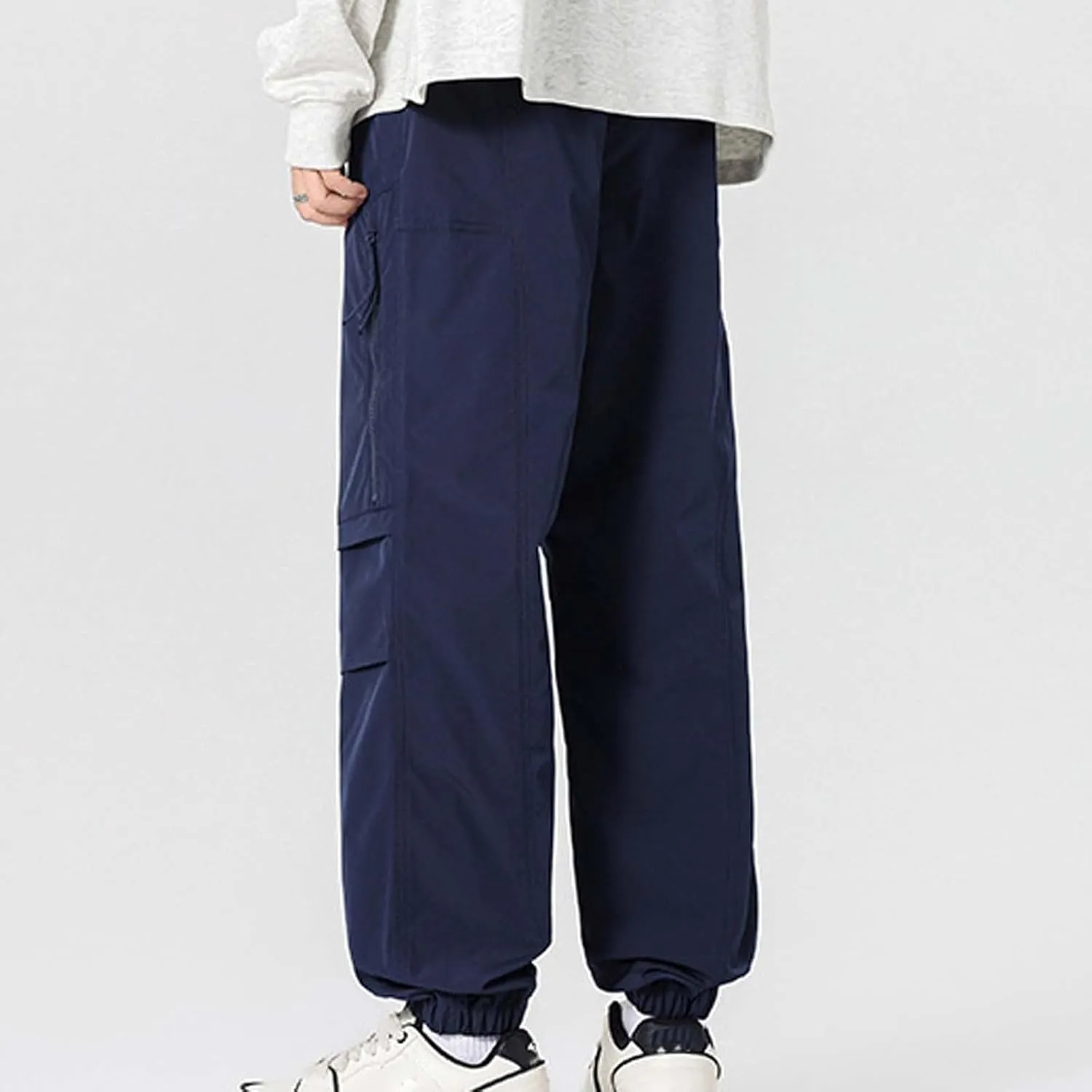 Man High Street Fashion Trend Pleated Design Straight Leather Pants Mens Big and Tall Pants