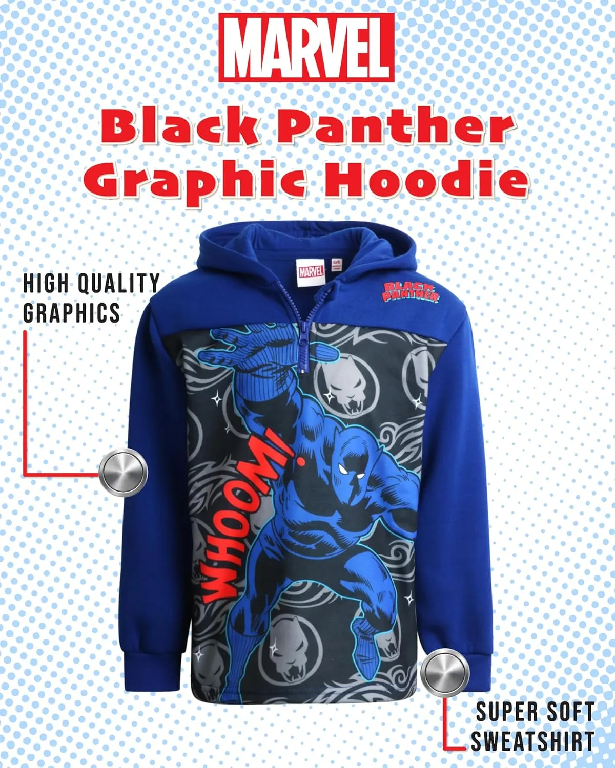 Marvel Boys' Spiderman Sweatshirt - Captain America, Iron Man, Hulk and Panther Quarter Zip Fleece Graphic Hoodie (2T-16)