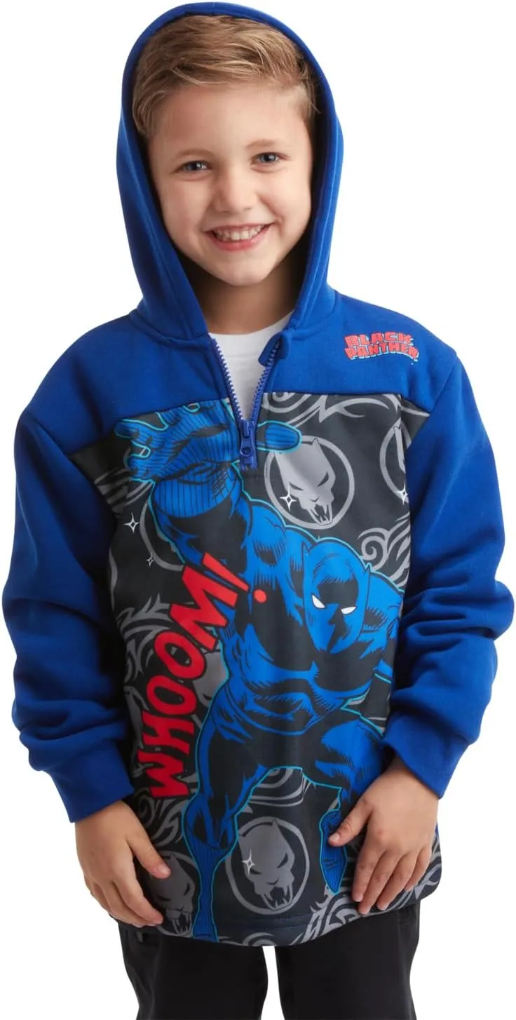 Marvel Boys' Spiderman Sweatshirt - Captain America, Iron Man, Hulk and Panther Quarter Zip Fleece Graphic Hoodie (2T-16)
