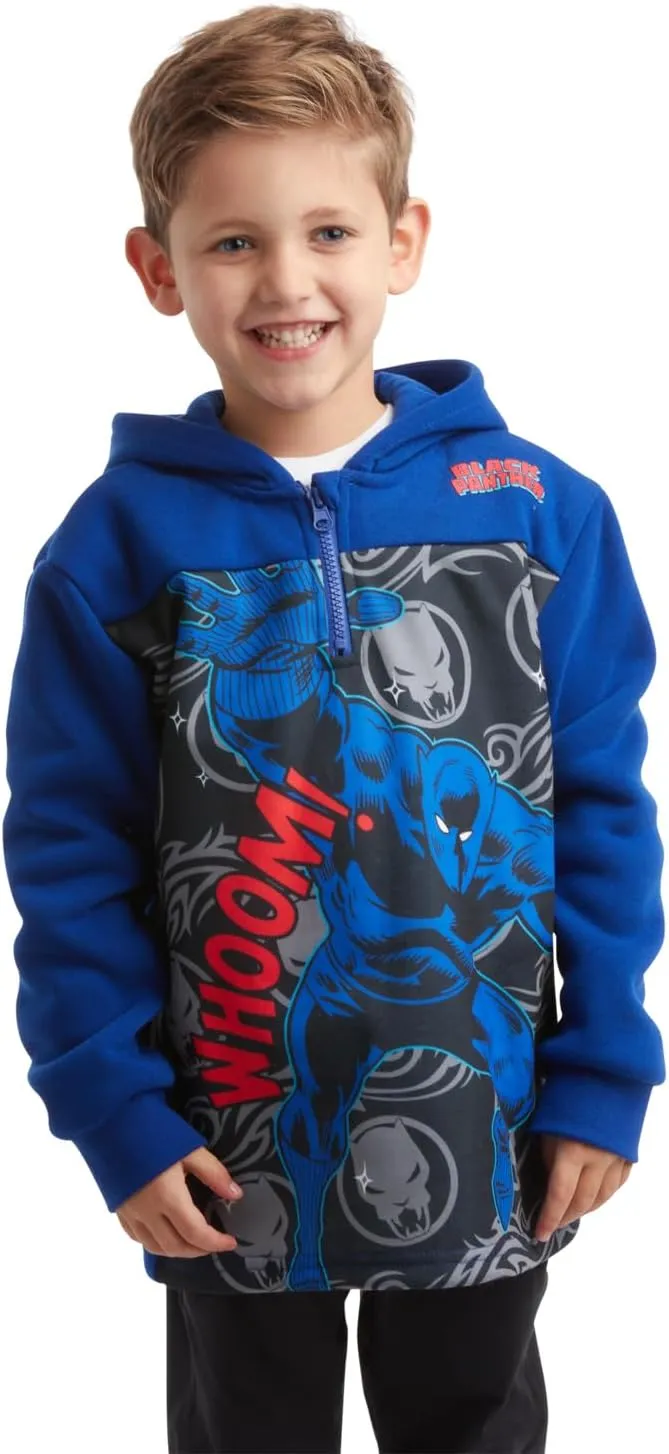 Marvel Boys' Spiderman Sweatshirt - Captain America, Iron Man, Hulk and Panther Quarter Zip Fleece Graphic Hoodie (2T-16)