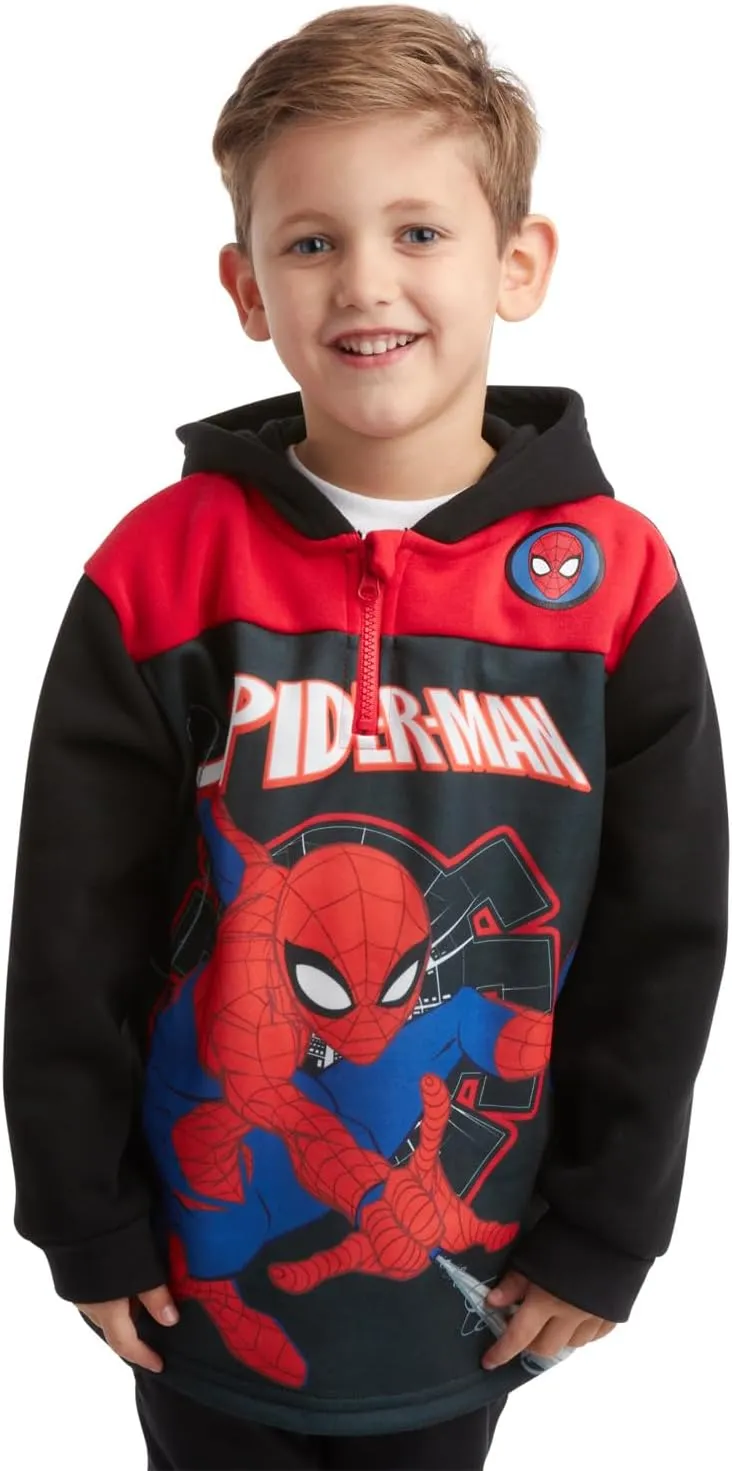 Marvel Boys' Spiderman Sweatshirt - Captain America, Iron Man, Hulk and Panther Quarter Zip Fleece Graphic Hoodie (2T-16)