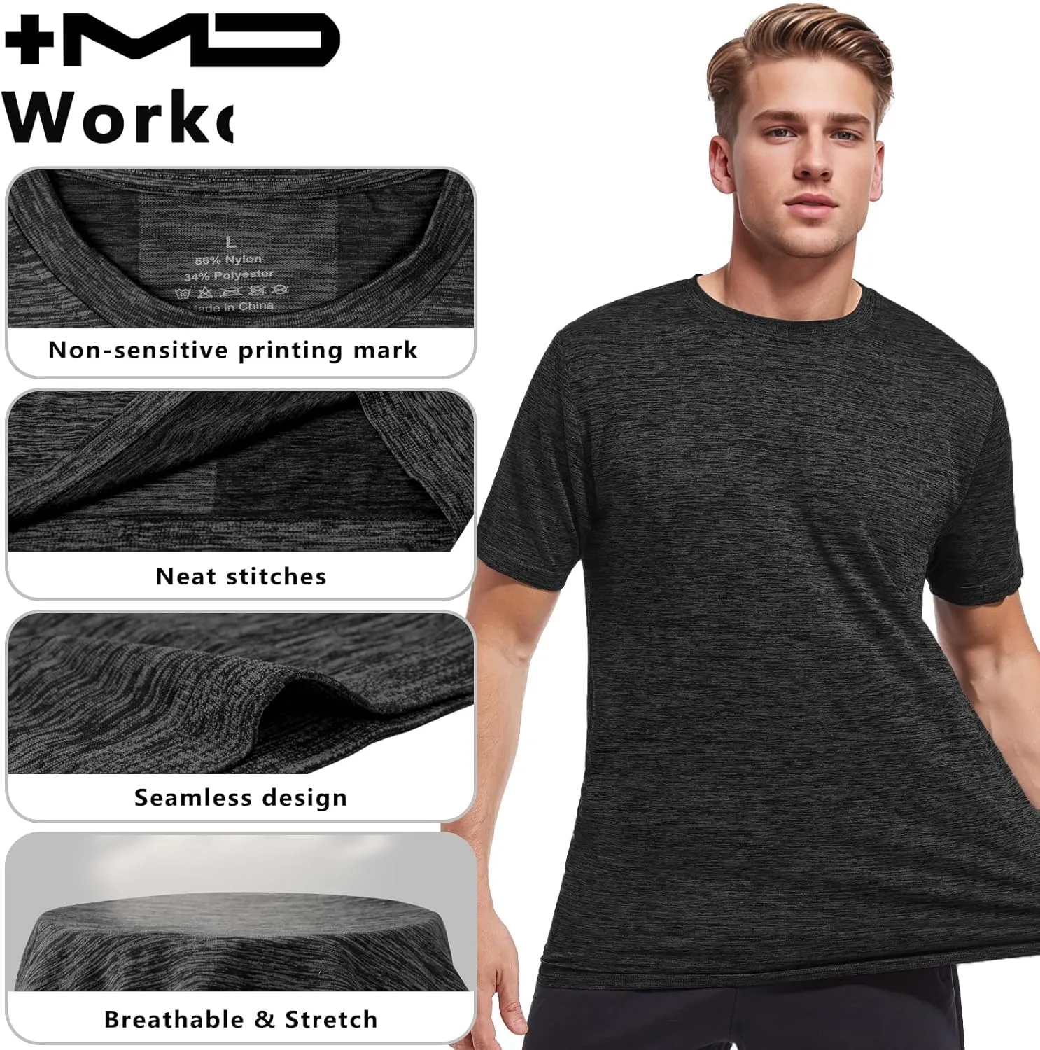  MD 4 Pack Men's Quick Dry Fit T-Shirts, Short Sleeve Athletic Running Workout Tee, Gym Shirts Moisture Wicking