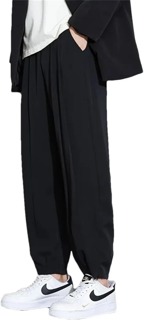 Men Cropped Harem Pants Comfortable Breathable Summer Trousers Straight Streetwear Suit Pants