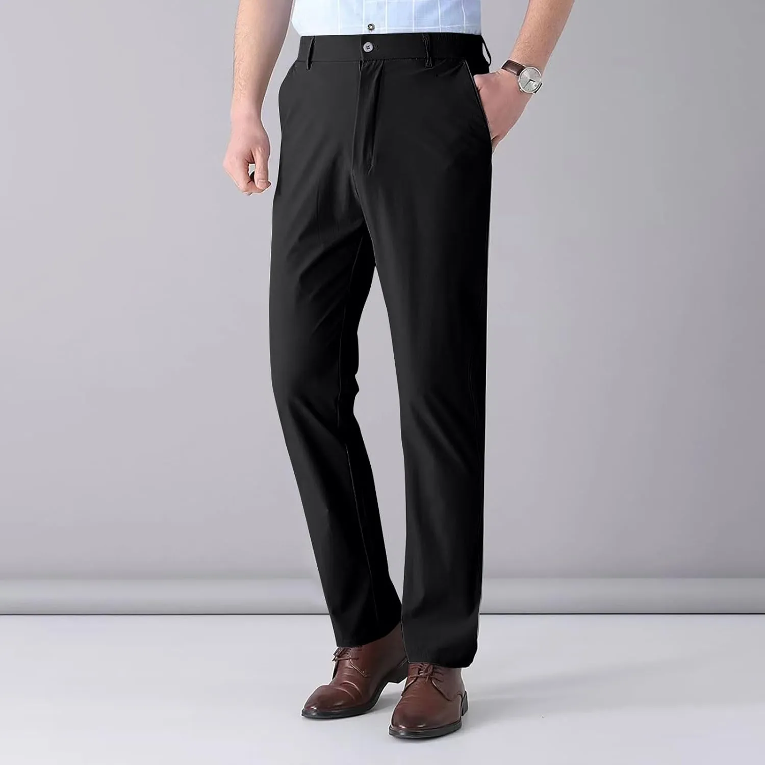 Men Formal Dress Pants Wrinkle Free Slim Fit Business Work Pant Summer Lightweight Casual Suit Trousers with Pockets