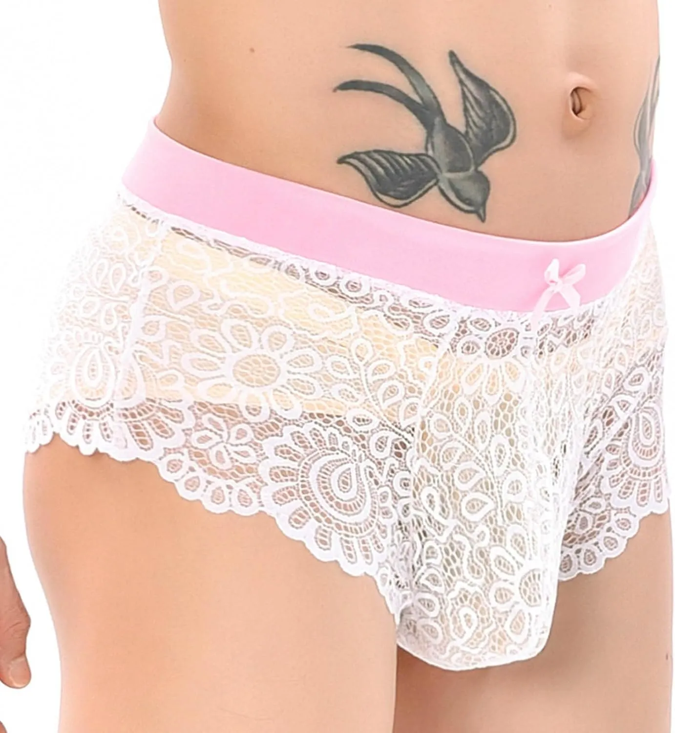 Men Lingerie Lace Boxers Brief With Ball Pouch Sheer Underwear Sexy Husband Boyfriend Valentine Dating Sissy Panties
