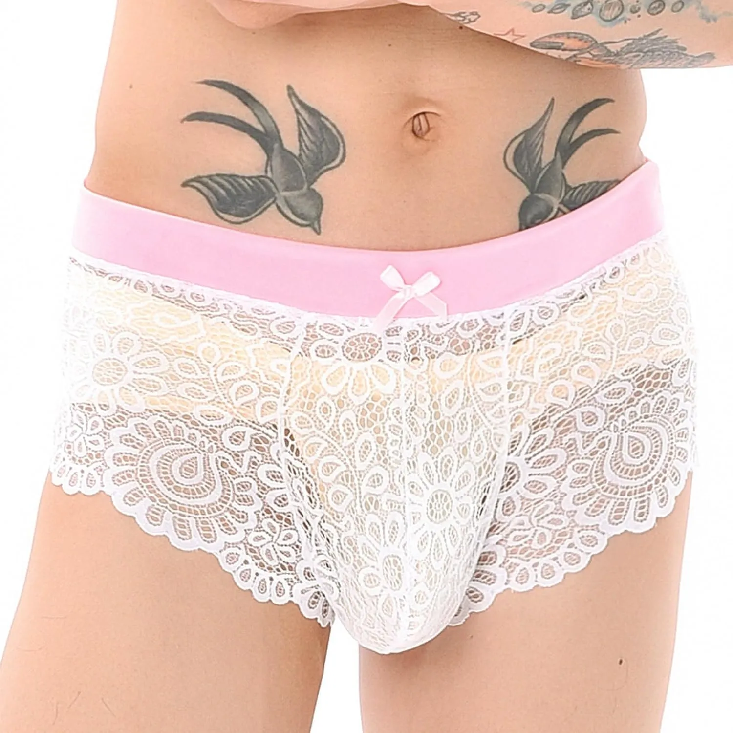 Men Lingerie Lace Boxers Brief With Ball Pouch Sheer Underwear Sexy Husband Boyfriend Valentine Dating Sissy Panties