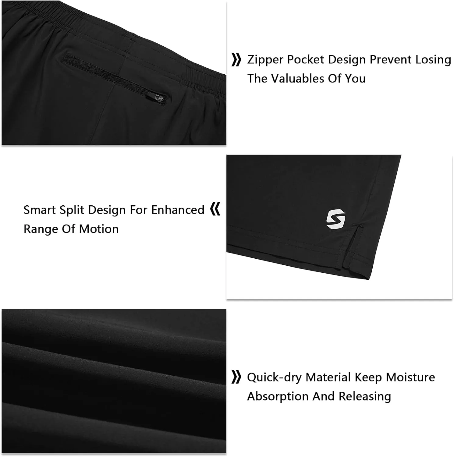 Men's 5 Inch Running Shorts Lightweight Athletic Workout Gym Shorts Liner with Zipper Pockets