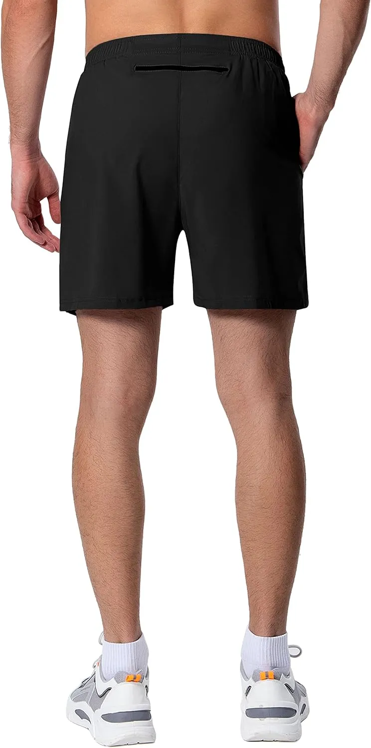Men's 5 Inch Running Shorts Lightweight Athletic Workout Gym Shorts Liner with Zipper Pockets
