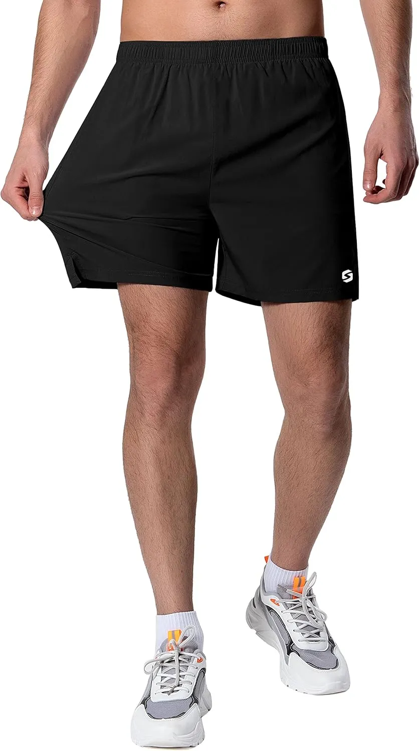 Men's 5 Inch Running Shorts Lightweight Athletic Workout Gym Shorts Liner with Zipper Pockets