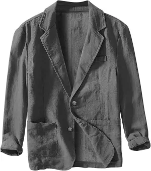 Mens Big and Tall Casual Linen Blazers Loose Fit Lightweight Button Up Suit Jackets Lapel Collar Tailored Sport Coats