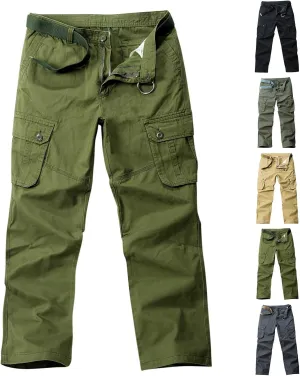 Mens Casual Cargo Pants Workout Joggers Ring Hole Expandable Waist Waistband Work Pants Baggy Pockets Hiking Pants