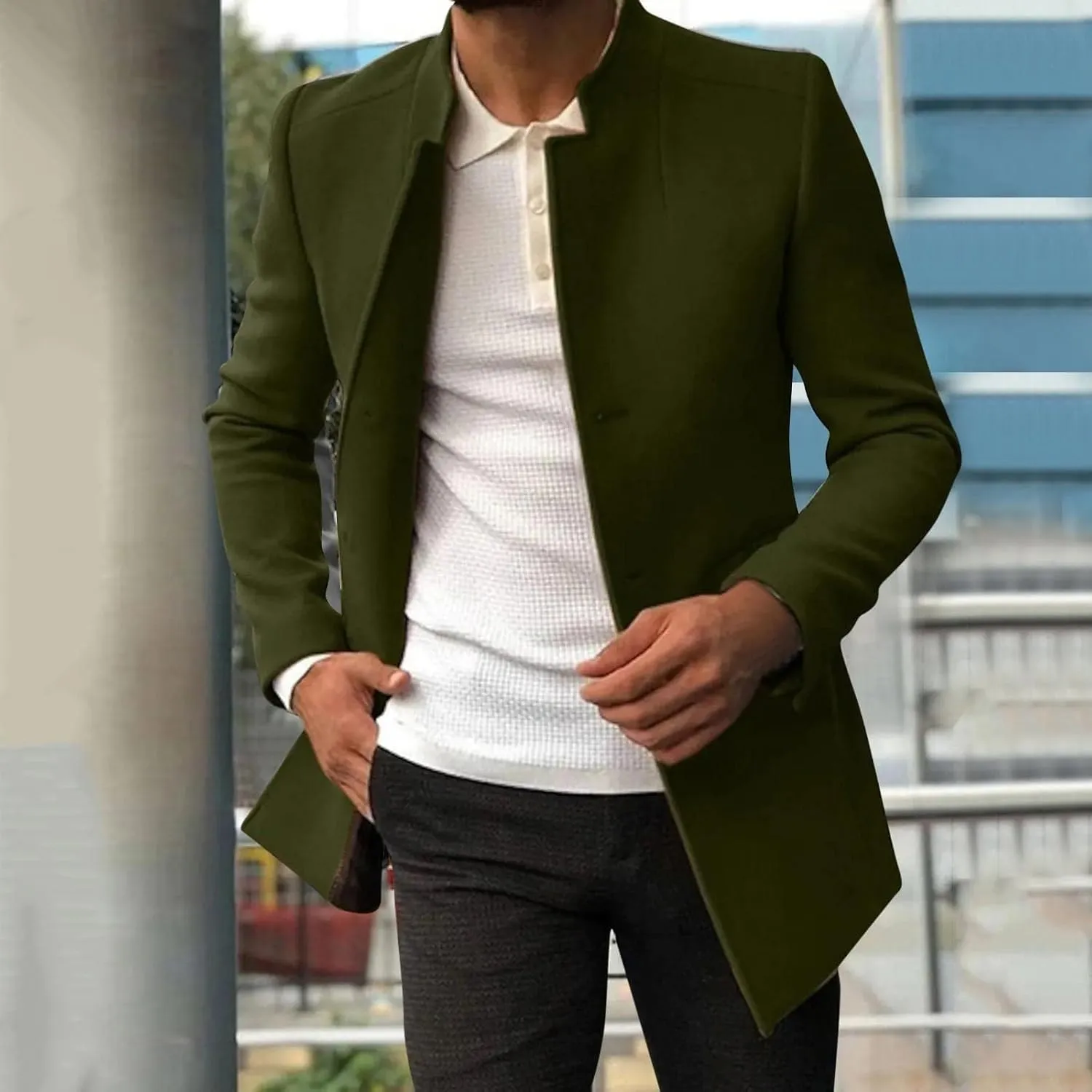 Mens Casual Lightweight Suit Blazer Jackets Stand Collar Lined Sport Coats Business Coats