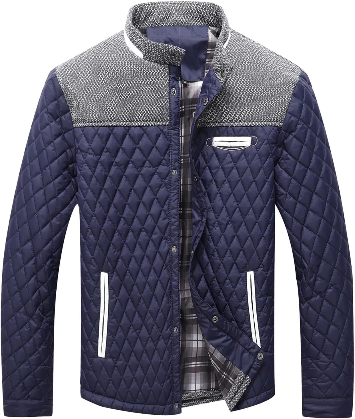 Mens Coat Trend Personality Machine Quilted Clothing Plaid Patchwork Cotton Padded Jacket Men's Ski Jackets plus