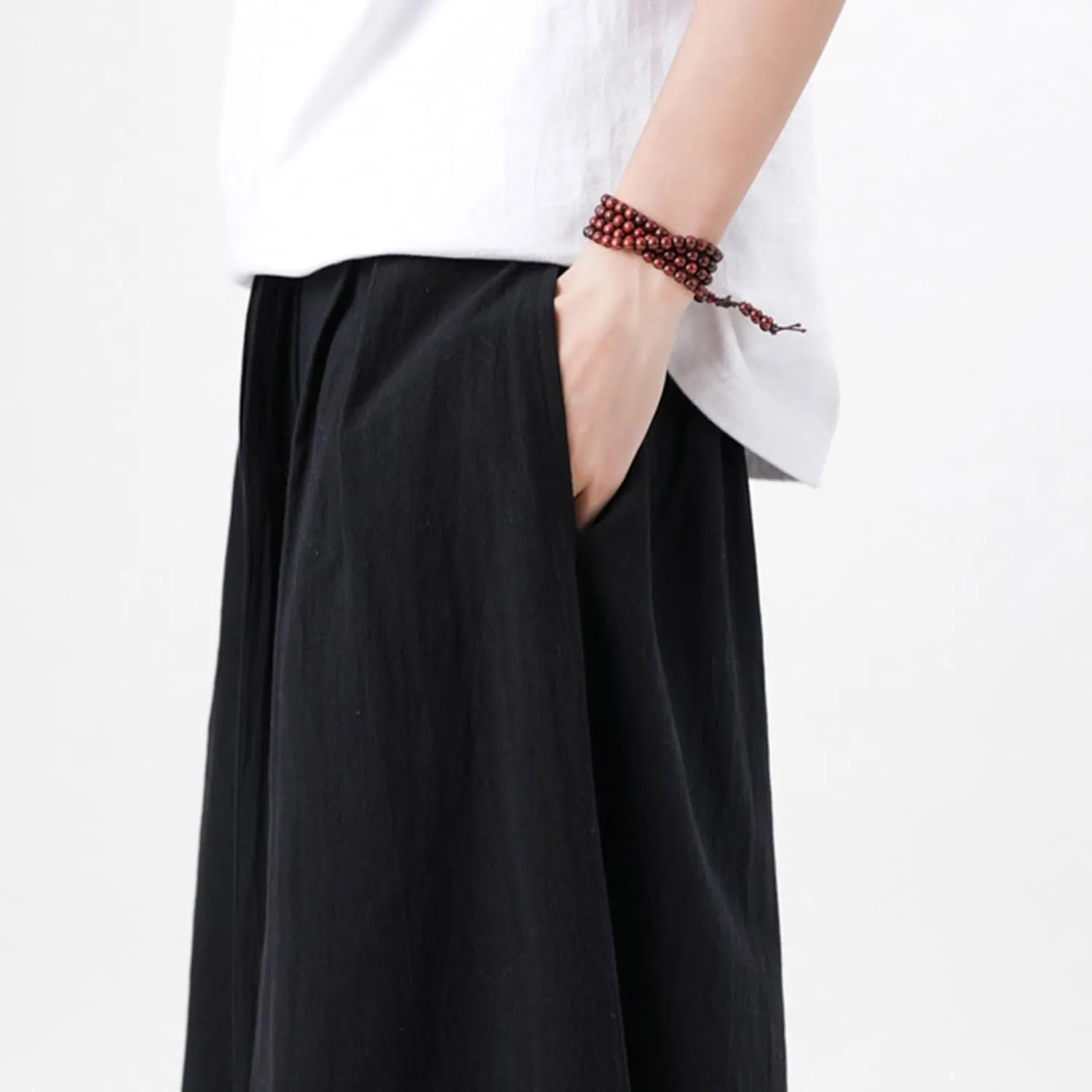 Men's Cotton Linen Harem Pants Linen Japanese Breathable Hip Hop Baggy Skirt Pants Capri Pant