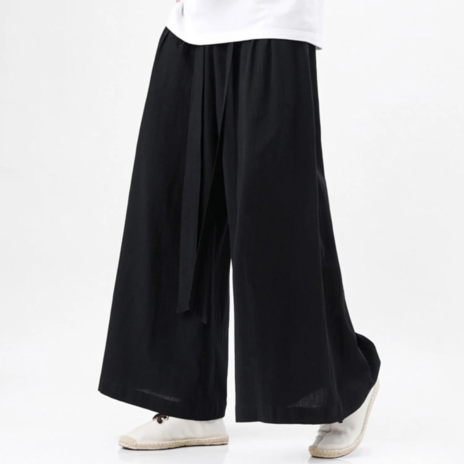 Men's Cotton Linen Harem Pants Linen Japanese Breathable Hip Hop Baggy Skirt Pants Capri Pant