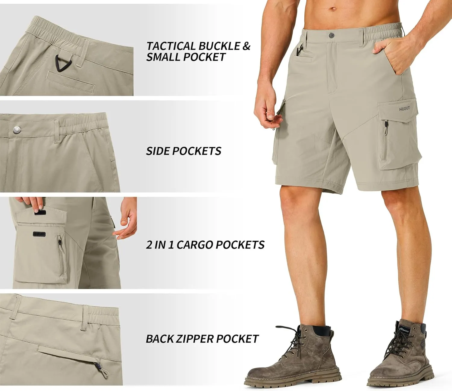 Men's Hiking Cargo Shorts Quick Dry Lightweight Travel Shorts with Multi Pockets for Fishing Camping Golf