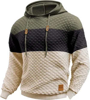 Mens Hooded Sweatshirt Casual Long Sleeve Drawstring Solid Knitted Hoodie Pullover Sweater