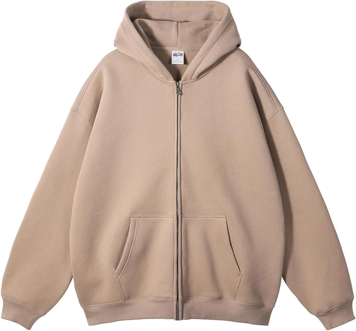 Mens Hoodie Pullover Zip Up Drop Shoulder Oversized Jacket Teens Preppy Loose Casual Fleece Drawstring Pullover Tops