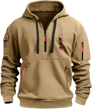 Men's Hoodies Quarter Zip Pullover Vintage Workout Running Active Hoodies with Pockets Military Tactical Sweatshirt