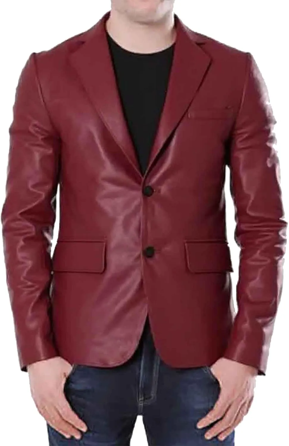 Men's Leather Blazer Stylish Milano 2 Button Classic Tan Lambskin Coat