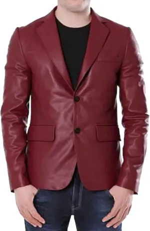 Men's Leather Blazer Stylish Milano 2 Button Classic Tan Lambskin Coat