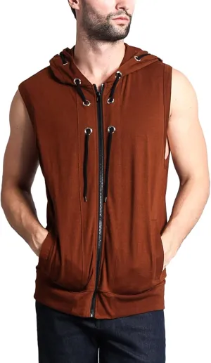 Men's Lightweight Athletic Casual Sleeveless Contrast Zipper Hoodie
