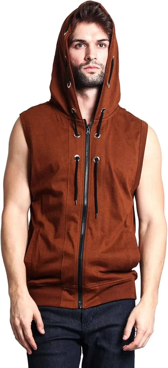 Men's Lightweight Athletic Casual Sleeveless Contrast Zipper Hoodie