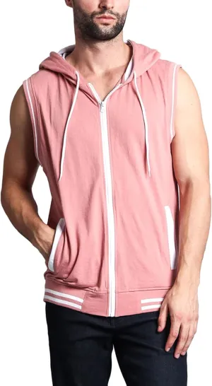 Men's Lightweight Athletic Casual Sleeveless Contrast Zipper Hoodie