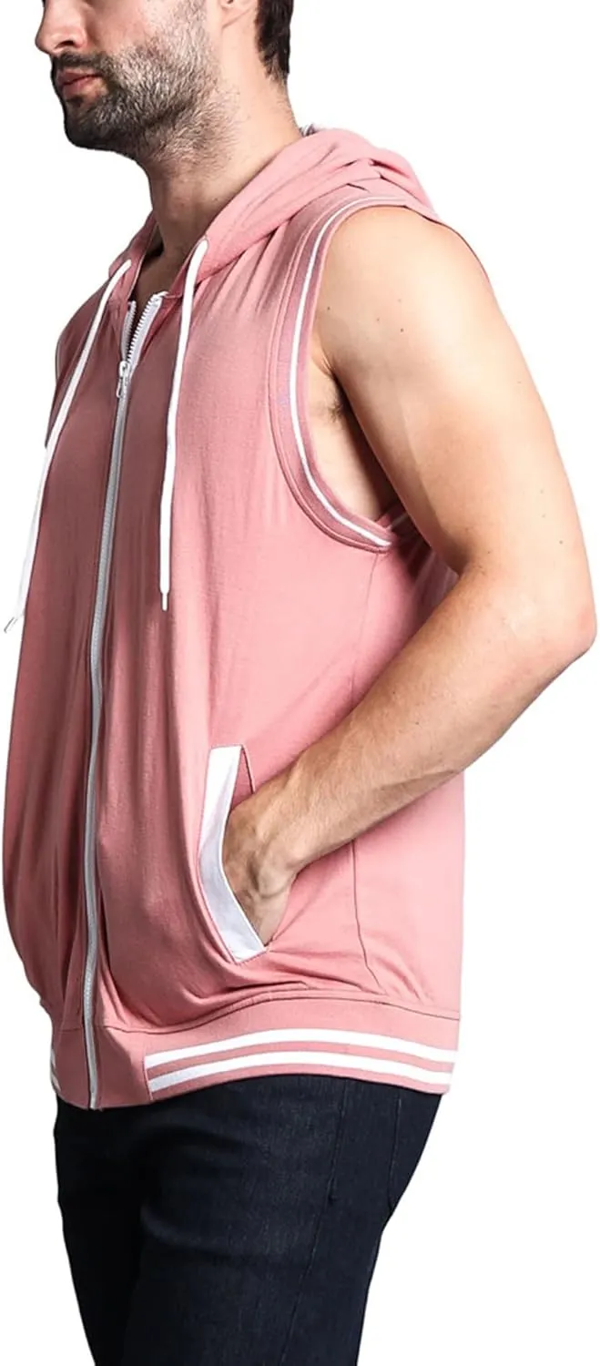 Men's Lightweight Athletic Casual Sleeveless Contrast Zipper Hoodie