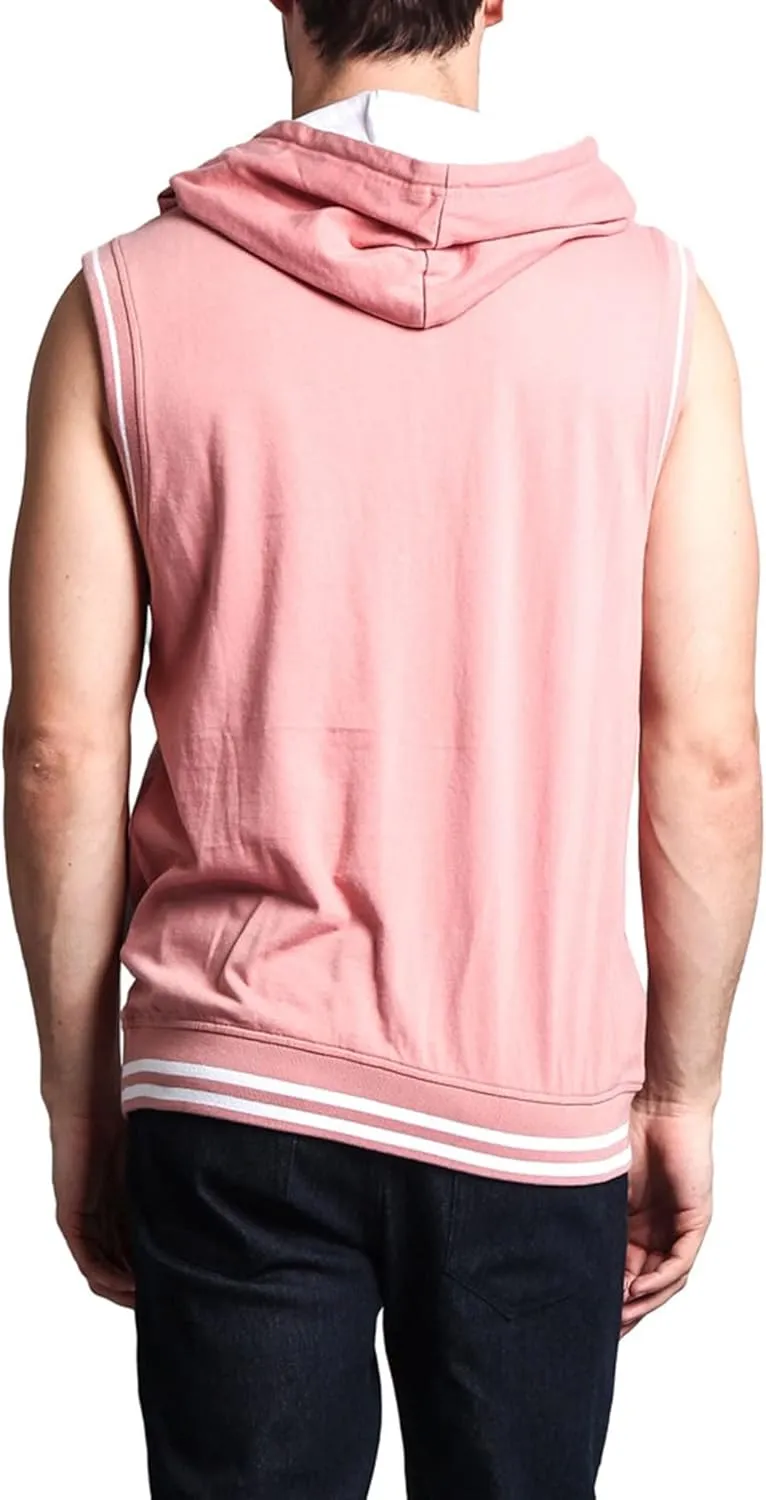 Men's Lightweight Athletic Casual Sleeveless Contrast Zipper Hoodie
