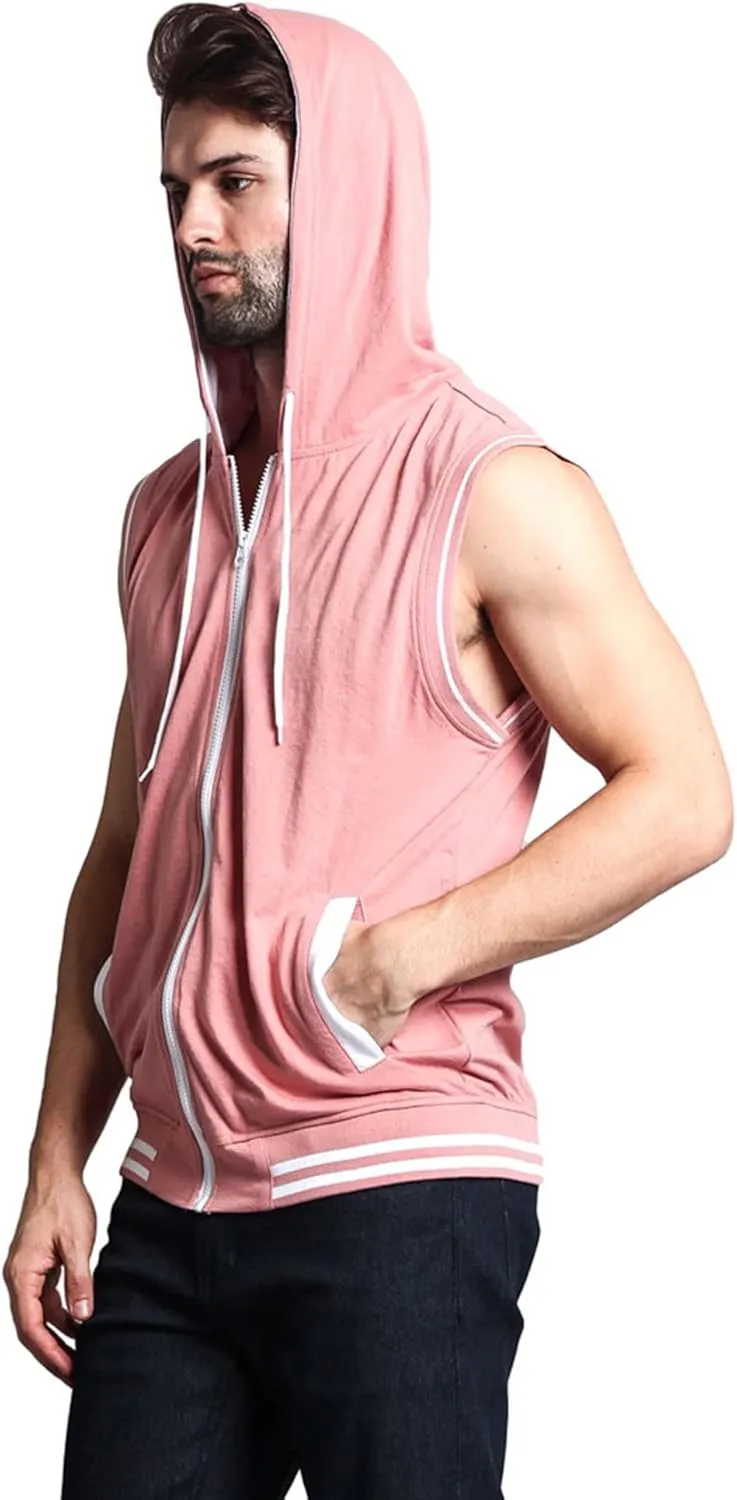 Men's Lightweight Athletic Casual Sleeveless Contrast Zipper Hoodie