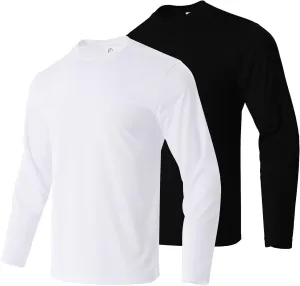 Mens Long Sleeve Shirts Quick Dry Crew Neck Sun Protection Gym Workout Athletic T-Shirt