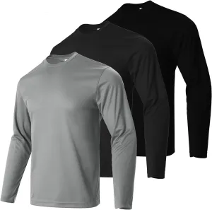 Mens Long Sleeve Shirts Quick Dry Crew Neck Sun Protection Gym Workout Athletic T-Shirt