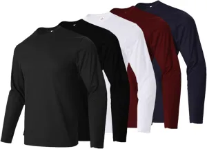 Mens Long Sleeve Shirts Quick Dry Crew Neck Sun Protection Gym Workout Athletic T-Shirt