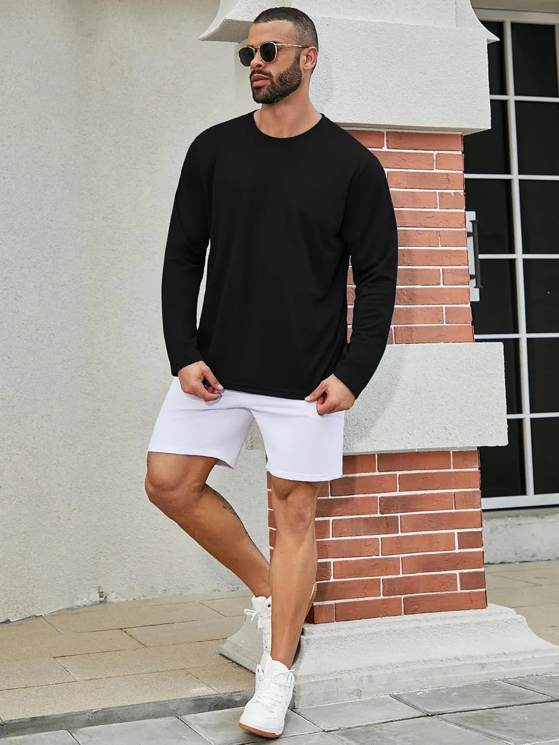 Mens Long Sleeve T-Shirts Casual Crew Neck Tee Shirt Summer Soft Running Swimming Cycling Fishing Tops