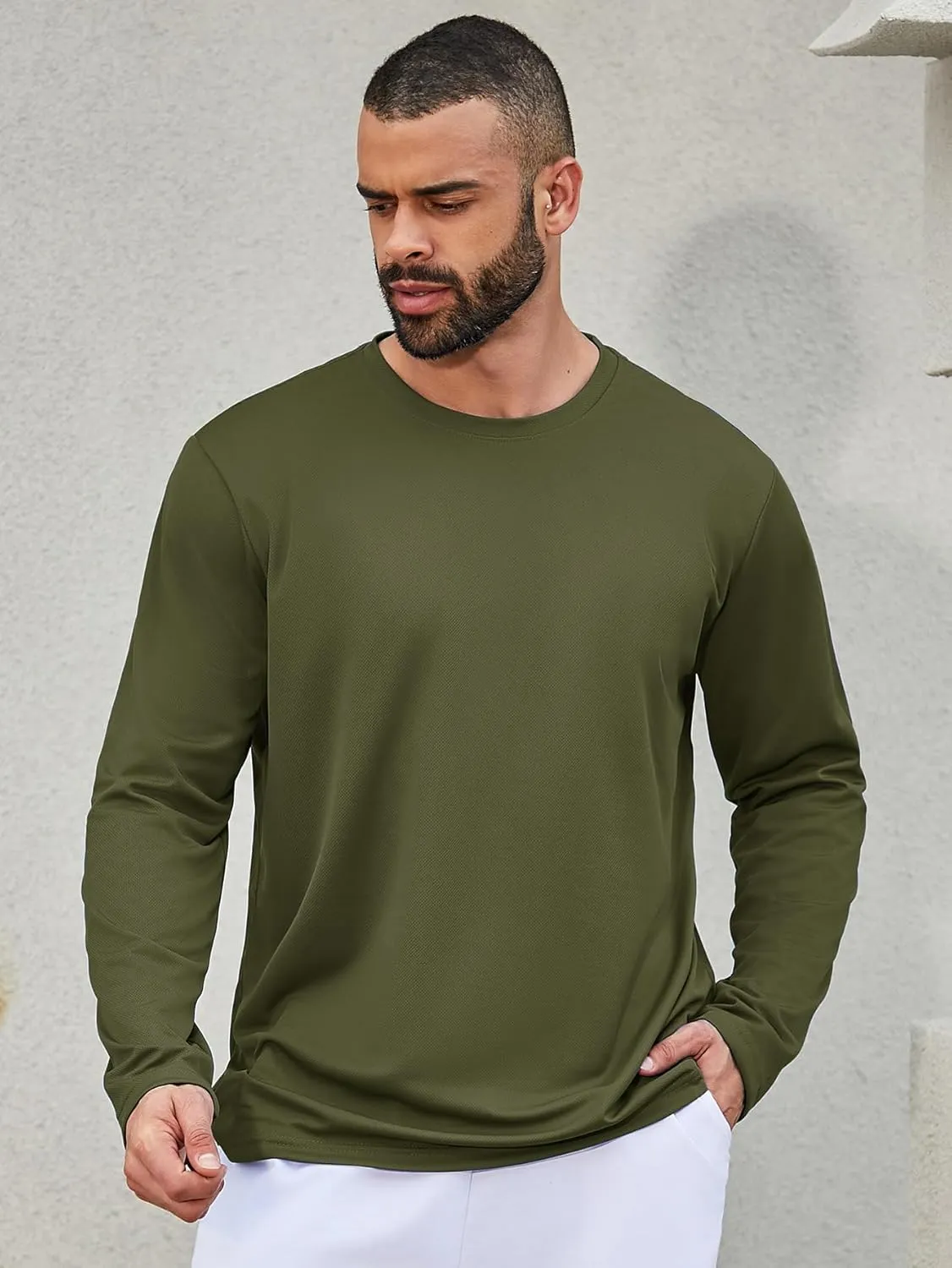 Mens Long Sleeve T-Shirts Casual Crew Neck Tee Shirt Summer Soft Running Swimming Cycling Fishing Tops