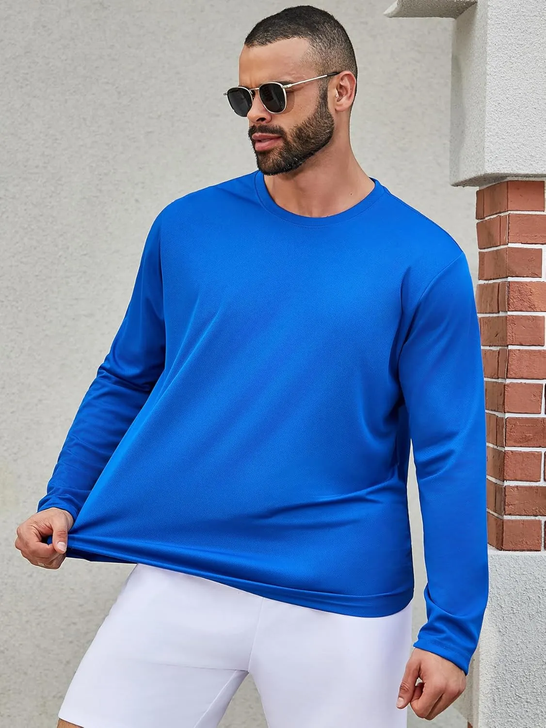 Mens Long Sleeve T-Shirts Casual Crew Neck Tee Shirt Summer Soft Running Swimming Cycling Fishing Tops