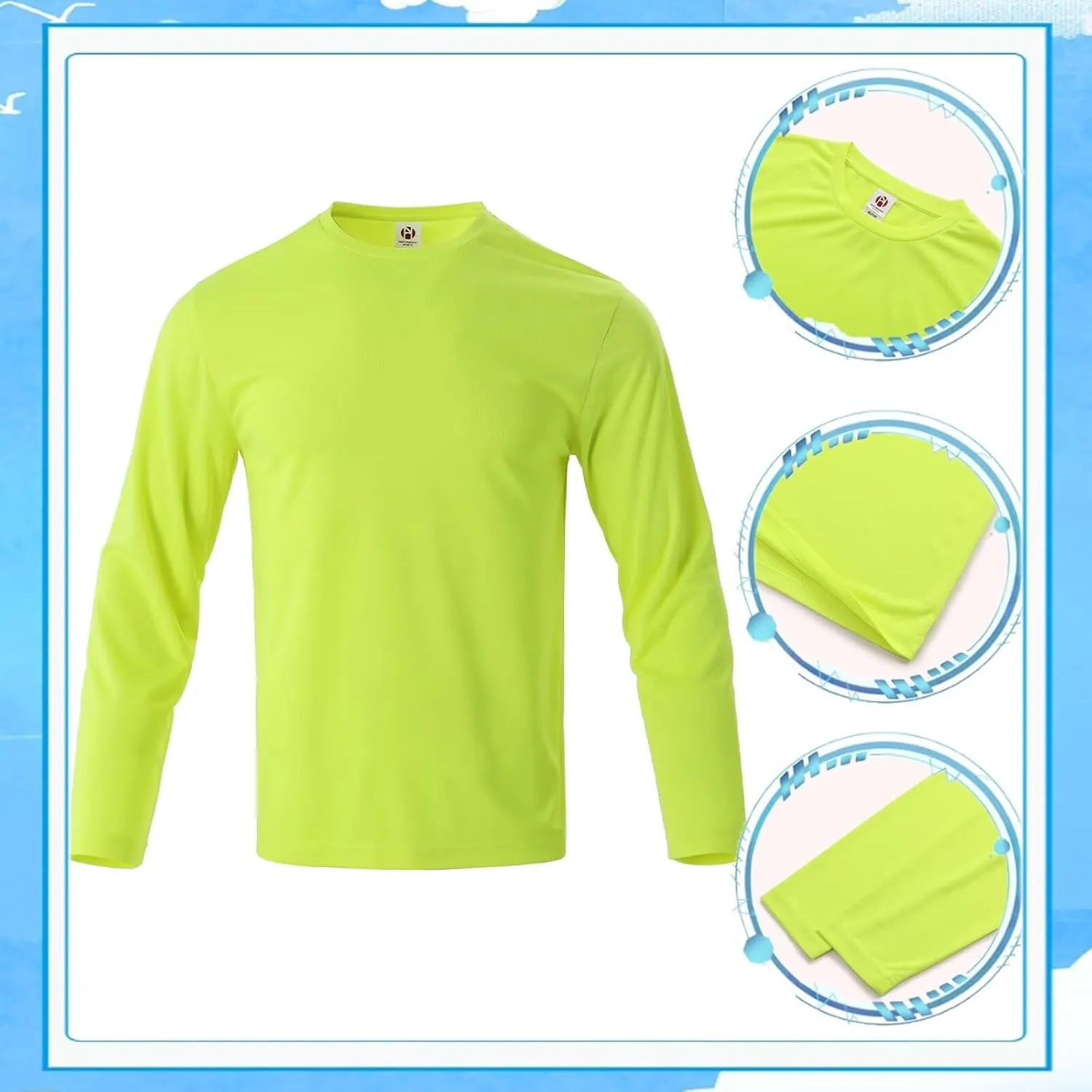 Men's Pack Dry-Fit UV Moisture Wicking Shirts UPF 50  Breathable Long Sleeve Tees Sun Protection T-Shirt with Hood