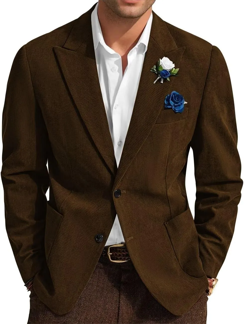 Men's Vinatge Corduroy Blazer Jacket Two Buttons Casual Sport Coats Formal Classic Work Wear Corduroy Suit