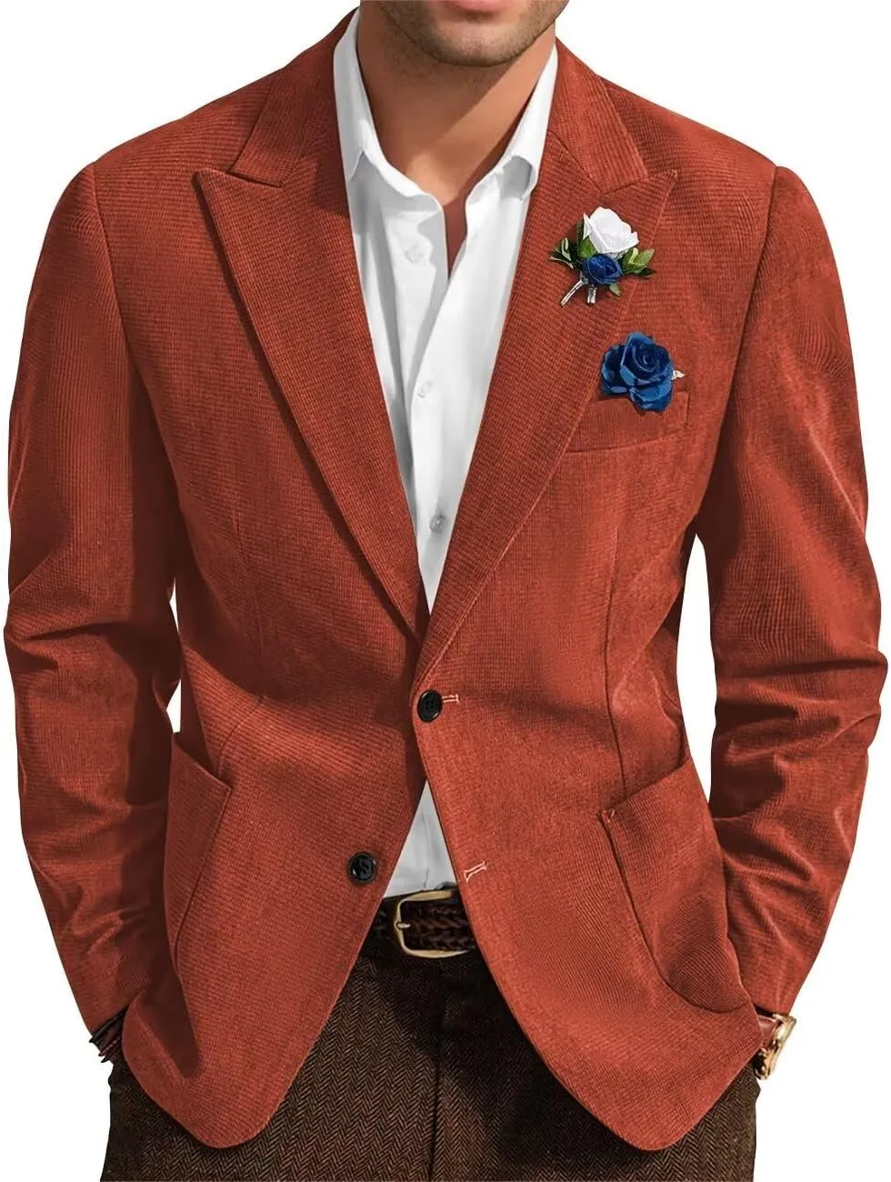 Men's Vinatge Corduroy Blazer Jacket Two Buttons Casual Sport Coats Formal Classic Work Wear Corduroy Suit