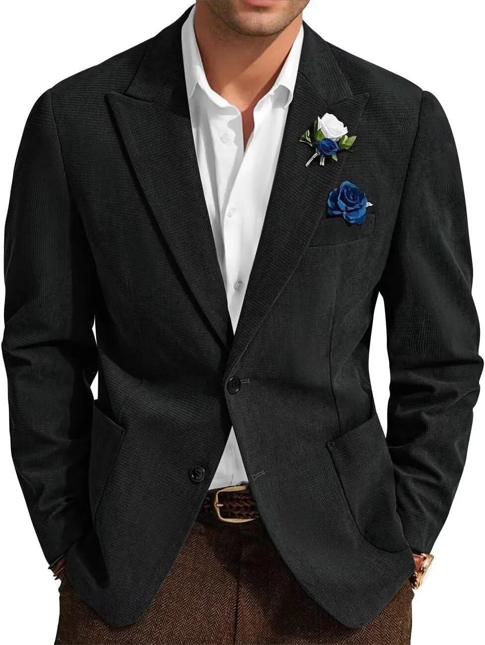 Men's Vinatge Corduroy Blazer Jacket Two Buttons Casual Sport Coats Formal Classic Work Wear Corduroy Suit