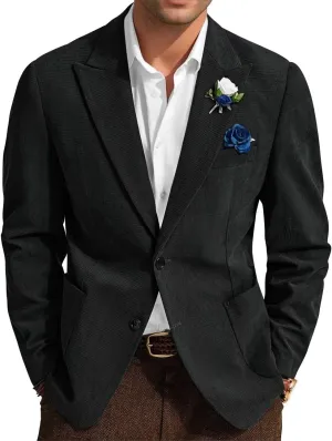 Men's Vinatge Corduroy Blazer Jacket Two Buttons Casual Sport Coats Formal Classic Work Wear Corduroy Suit