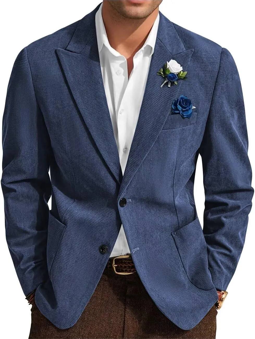 Men's Vinatge Corduroy Blazer Jacket Two Buttons Casual Sport Coats Formal Classic Work Wear Corduroy Suit
