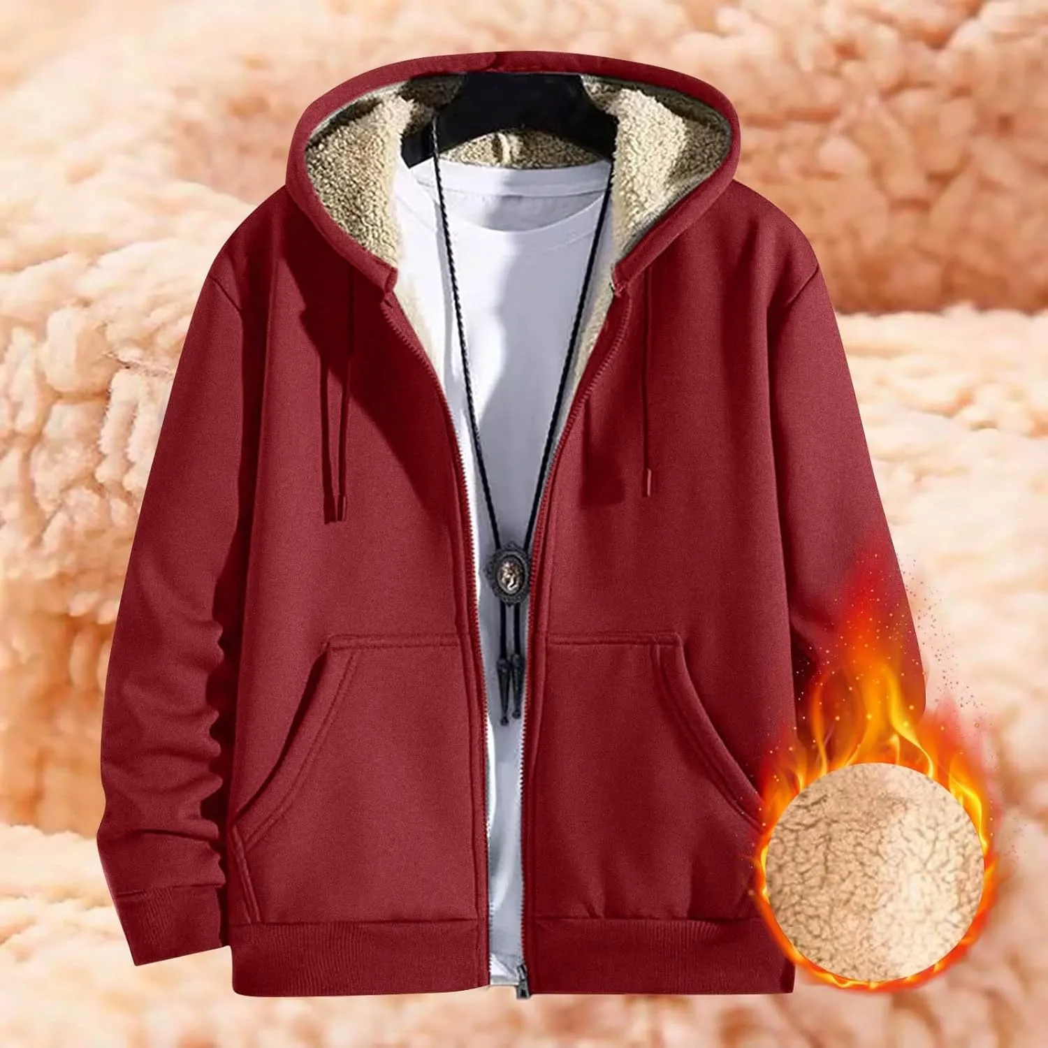 Mens Zip Up Hoodie Loose Fit Plus Size Fleece Lined Hooded Sweatshirt Comfy Warm Work Sherpa Jacket with Pockets
