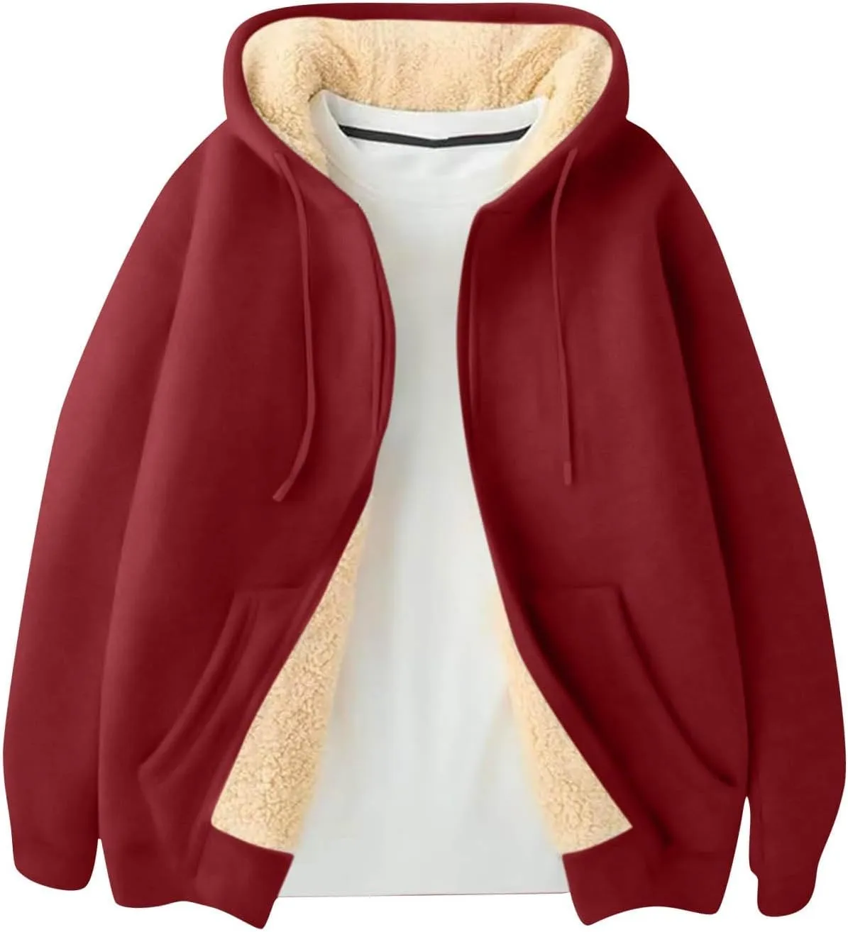 Mens Zip Up Hoodie Loose Fit Plus Size Fleece Lined Hooded Sweatshirt Comfy Warm Work Sherpa Jacket with Pockets