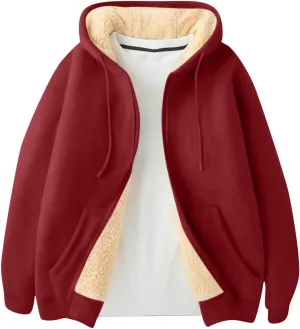 Mens Zip Up Hoodie Loose Fit Plus Size Fleece Lined Hooded Sweatshirt Comfy Warm Work Sherpa Jacket with Pockets
