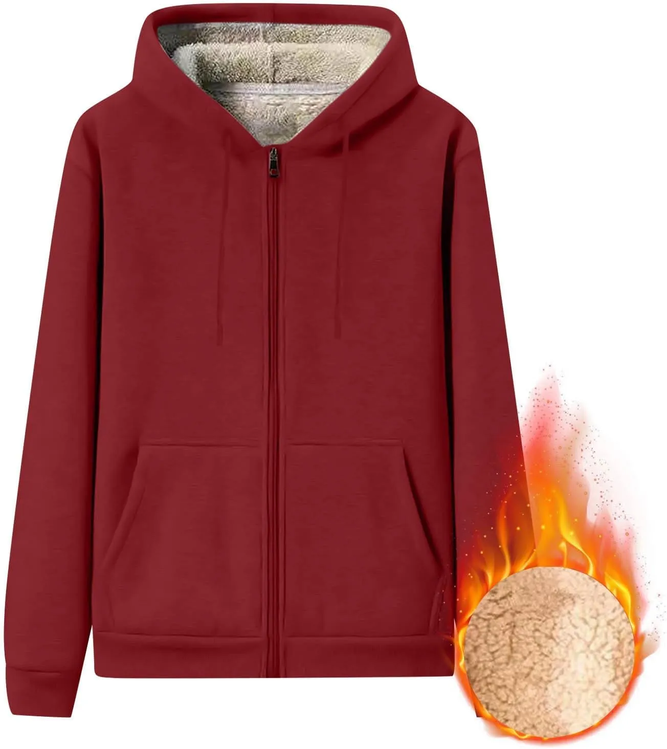 Mens Zip Up Hoodie Loose Fit Plus Size Fleece Lined Hooded Sweatshirt Comfy Warm Work Sherpa Jacket with Pockets